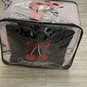 Juicy Couture Pink and Black Cosmetic Bag with Red Accents